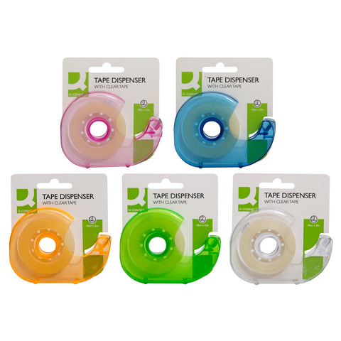 Espositore 10 nastri adesivi trasparenti con dispenser a chiocciola in blister Q-Connect assortiti - 19mmx33m - KF27009